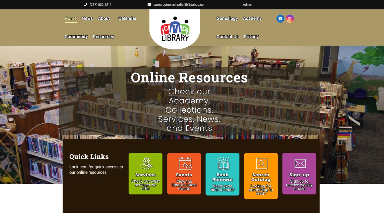 Screenshot of Main Library Website